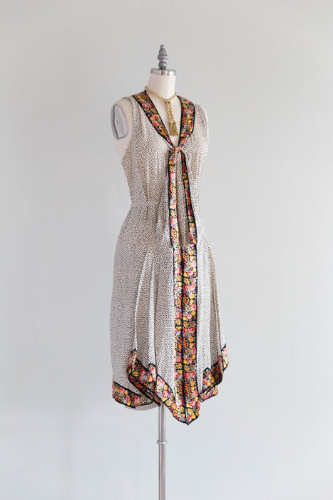 Exquisite 1920's Polka Dots & Fruit Silk Flapper Dress / SM