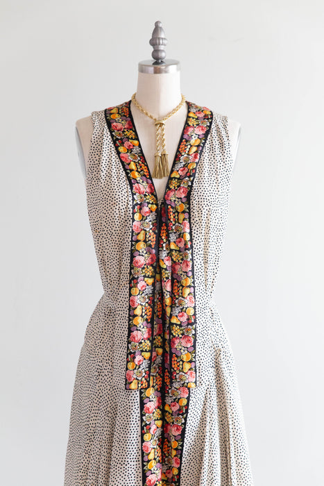 Exquisite 1920's Polka Dots & Fruit Silk Flapper Dress / SM