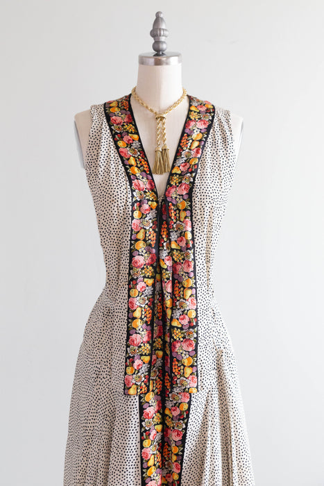Exquisite 1920's Polka Dots & Fruit Silk Flapper Dress / SM