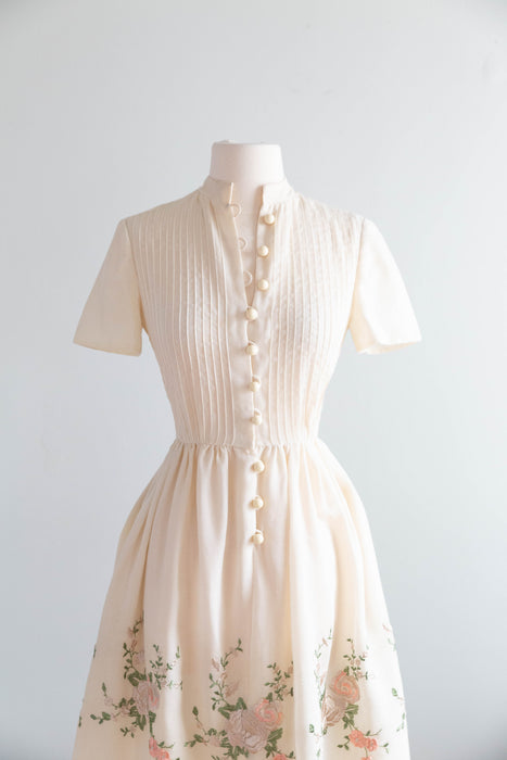 Ethereal 1960's Embroidered Cotton Voile Engagement Party Dress / SM