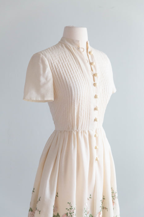 Ethereal 1960's Embroidered Cotton Voile Engagement Party Dress / SM