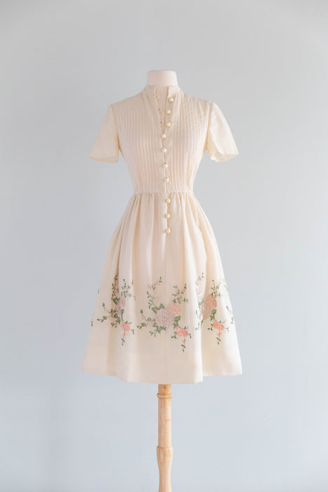 Ethereal 1960's Embroidered Cotton Voile Engagement Party Dress / SM