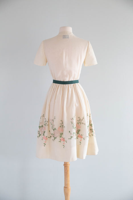 Ethereal 1960's Embroidered Cotton Voile Engagement Party Dress / SM