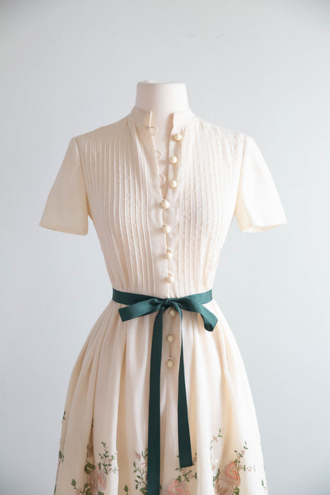 Ethereal 1960's Embroidered Cotton Voile Engagement Party Dress / SM
