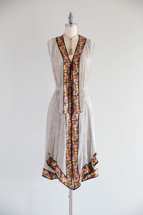 Exquisite 1920's Polka Dots & Fruit Silk Flapper Dress / SM