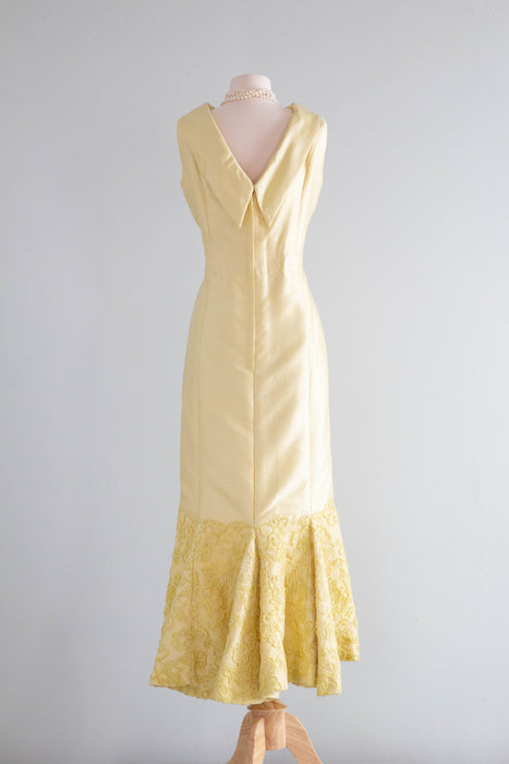 Fabulous 1960's Butter Yellow Silk Evening Gown With Mermaid Hem / Med Xtabay Vintage Fabulous 1960's Butter Yellow Silk Evening Gown With Mermaid Hem / Med Xtabay Vintage