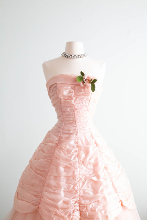 Beautiful 1950's Cherry Blossom Strapless Party Dress / Waist 26"