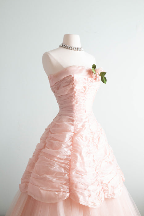 Beautiful 1950's Cherry Blossom Strapless Party Dress / Waist 26"