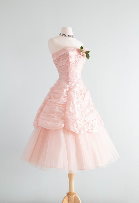 Beautiful 1950's Cherry Blossom Strapless Party Dress / Waist 26"