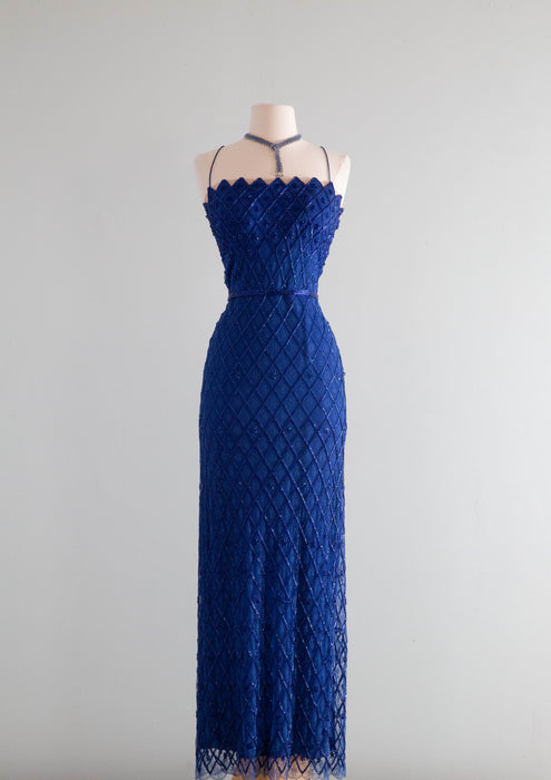 Spectacular 1950's Sapphire Blue Beaded Evening Gown By Ernest Newman Xtabay Vintage Spectacular 1950's Sapphire Blue Beaded Evening Gown By Ernest Newman Xtabay Vintage