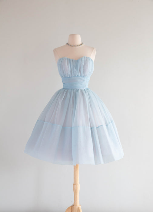 Darling Early 1960's Hydrangea Blue Cupcake Strapless Party Dress / S – Xtabay Vintage Darling Early 1960's Hydrangea Blue Cupcake Strapless Party Dress / S – Xtabay Vintage