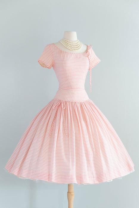 Pretty 1950's Pat Premo Candy Striped Pink Cotton Seersucker Party Dress / S