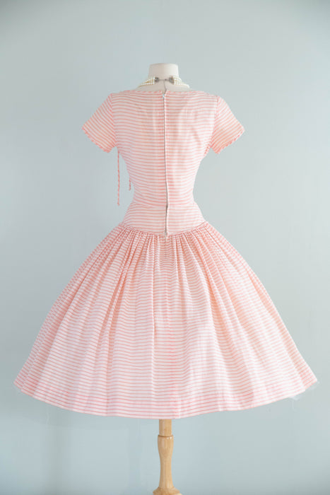 Pretty 1950's Pat Premo Candy Striped Pink Cotton Seersucker Party Dress / S