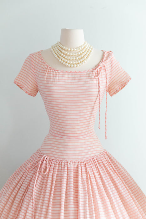Pretty 1950's Pat Premo Candy Striped Pink Cotton Seersucker Party Dress / S