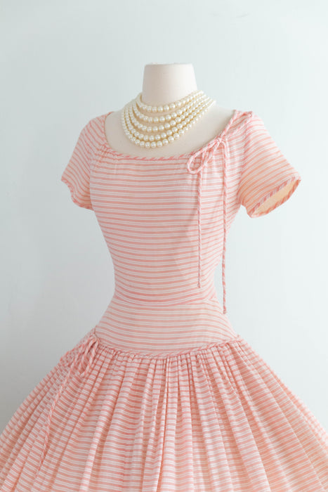 Pretty 1950's Pat Premo Candy Striped Pink Cotton Seersucker Party Dress / S