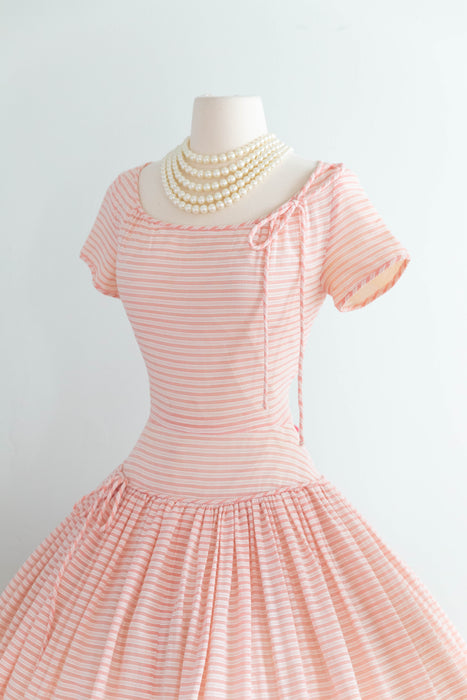Pretty 1950's Pat Premo Candy Striped Pink Cotton Seersucker Party Dress / S