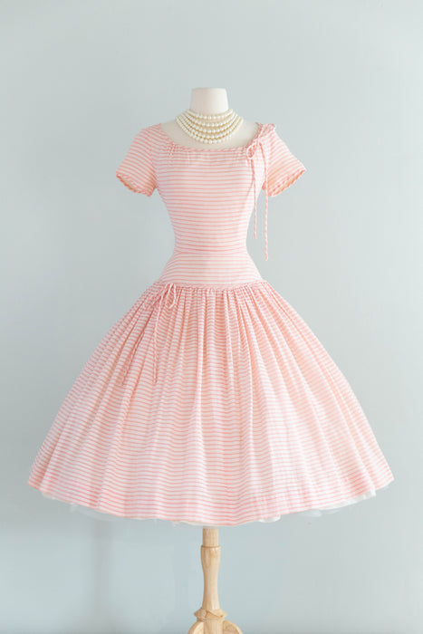 Pretty 1950's Pat Premo Candy Striped Pink Cotton Seersucker Party Dress / S