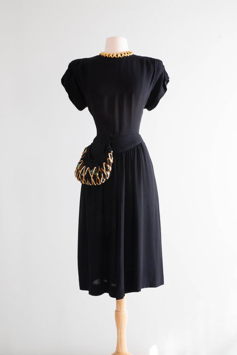 Glamorous 1940's Carlye Rayon Crepe Cocktail Dress With Party Pocket / – Xtabay Vintage Glamorous 1940's Carlye Rayon Crepe Cocktail Dress With Party Pocket / – Xtabay Vintage