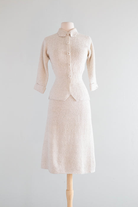 Glamorous 1950's Sydney's Custom Knit Suit In Ivory & Silver Lurex / S Xtabay Vintage Glamorous 1950's Sydney's Custom Knit Suit In Ivory & Silver Lurex / S Xtabay Vintage