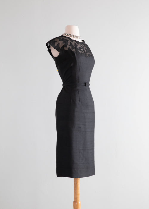 Stunning 1950's Black Silk Cocktail Dress By Sidney Kramer / Medium