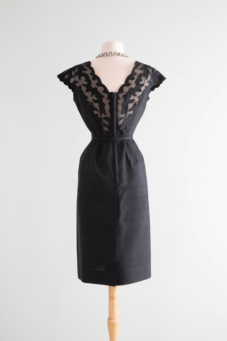 Stunning 1950's Black Silk Cocktail Dress By Sidney Kramer / Medium