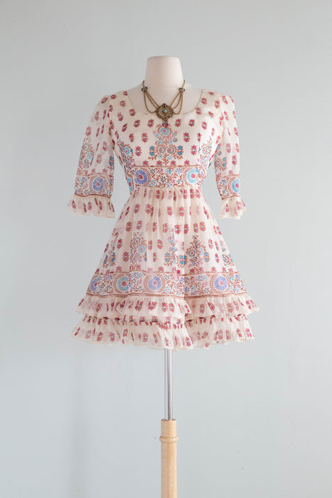 Ethereal 1960's Oscar de la Renta Bohemian Mini Dress / Small Xtabay Vintage Ethereal 1960's Oscar de la Renta Bohemian Mini Dress / Small Xtabay Vintage