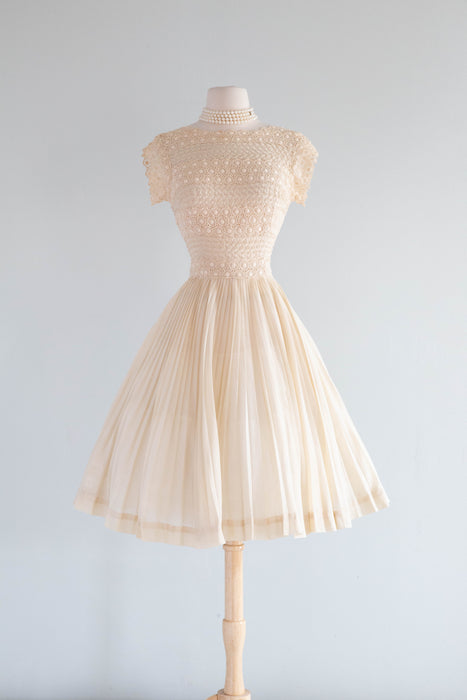 Beautiful 1950's French Vanilla Embroidered Cotton Voile Party Dress / – Xtabay Vintage