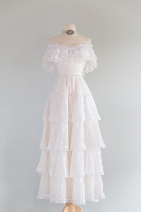 white christmas dresses Romantic 1970's Cotton Gauze Gunne Sax Wedding Dress With OTS Lace Nec –  Xtabay Vintage