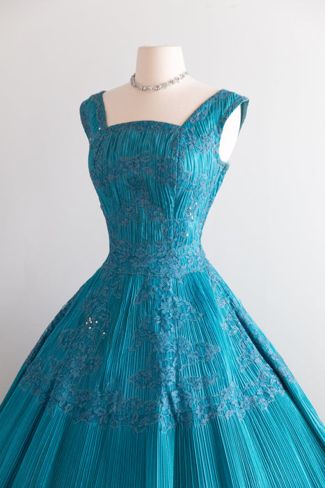 トップス 85-86FW first collection Spectacular 1950's Crystal Pleated Party Dress In Cote D'Azur Blue