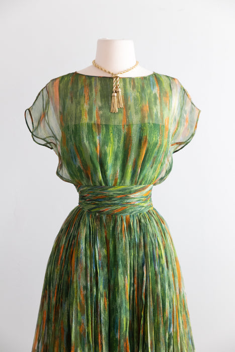 Exquisite Early 1960's James Galanos Silk Chiffon Cocktail Dress / XS