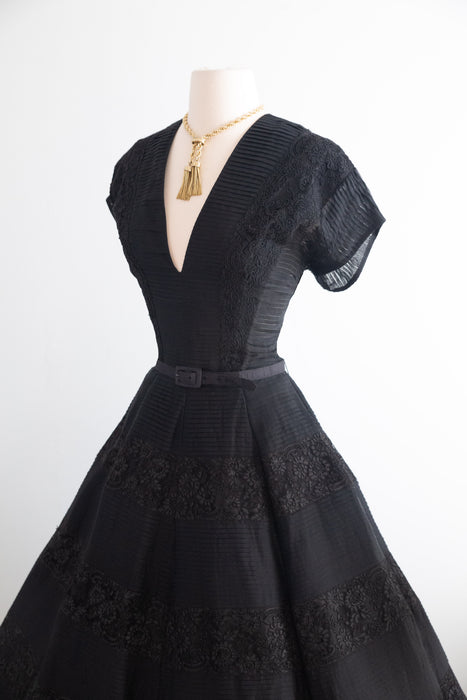 Gorgeous 1950's New Look Knife Pleated Silk & Lace Evening Dress From Saks Fifth Ave / M