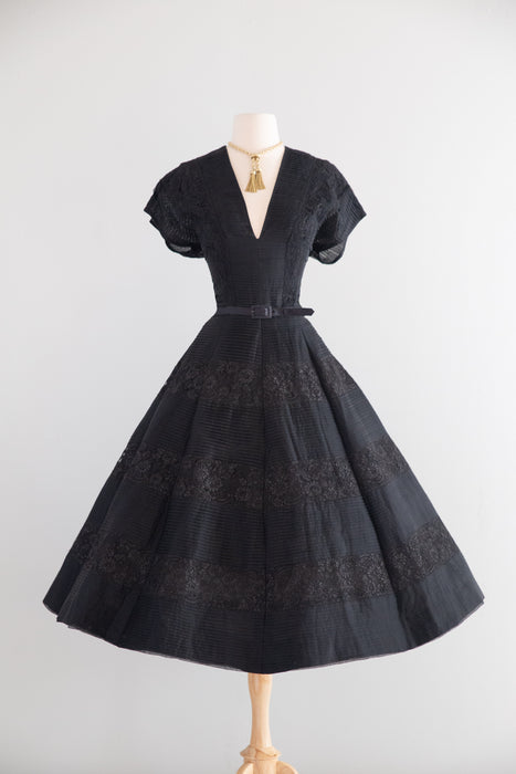 Gorgeous 1950's New Look Knife Pleated Silk & Lace Evening Dress From Saks Fifth Ave / M