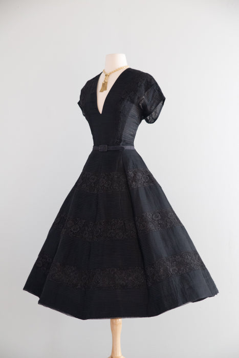Gorgeous 1950's New Look Knife Pleated Silk & Lace Evening Dress From Saks Fifth Ave / M