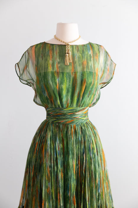 Exquisite Early 1960's James Galanos Silk Chiffon Cocktail Dress / XS