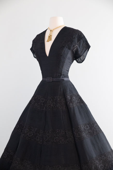 Gorgeous 1950's New Look Knife Pleated Silk & Lace Evening Dress From Saks Fifth Ave / M