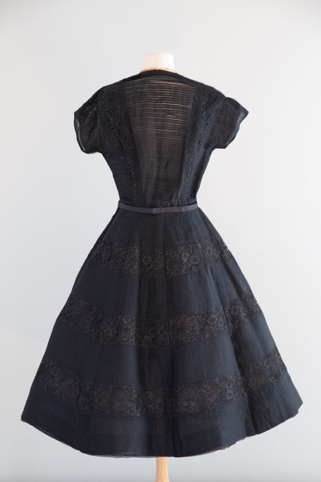 Gorgeous 1950's New Look Knife Pleated Silk & Lace Evening Dress From Saks Fifth Ave / M