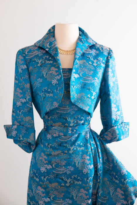 Glamorous 1950's Betty Higgins Originals Sarong Style Dress In Chinese Silk / SM