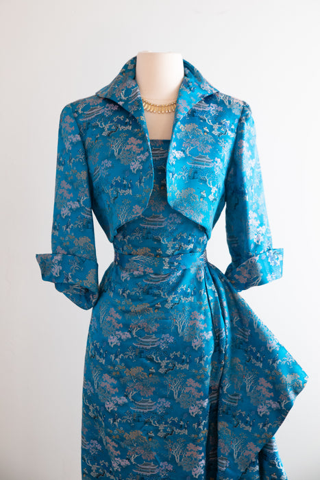 Glamorous 1950's Betty Higgins Originals Sarong Style Dress In Chinese Silk / SM