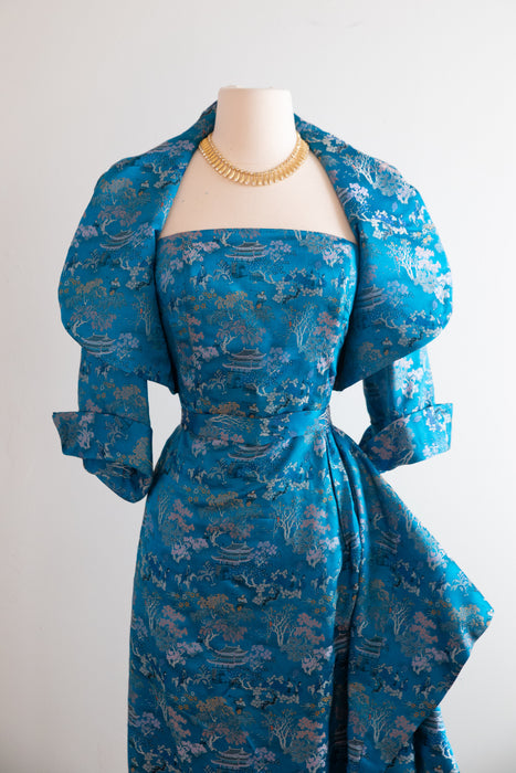 Glamorous 1950's Betty Higgins Originals Sarong Style Dress In Chinese Silk / SM