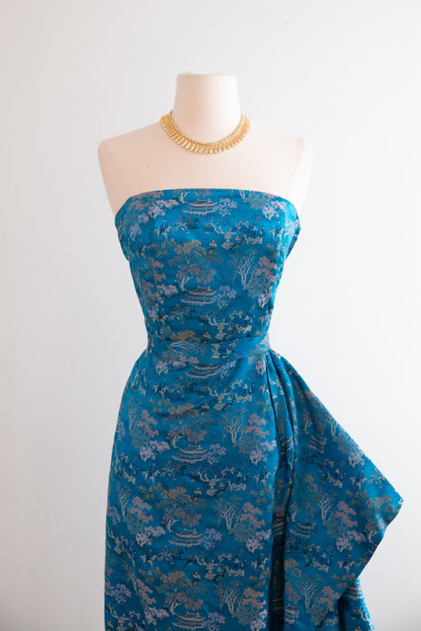 Glamorous 1950's Betty Higgins Originals Sarong Style Dress In Chinese Silk / SM