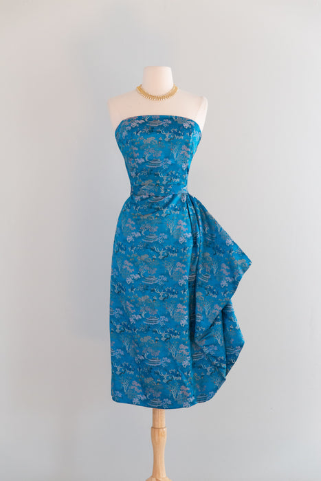 Glamorous 1950's Betty Higgins Originals Sarong Style Dress In Chinese Silk / SM