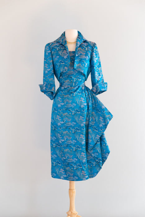 Glamorous 1950's Betty Higgins Originals Sarong Style Dress In Chinese Silk / SM