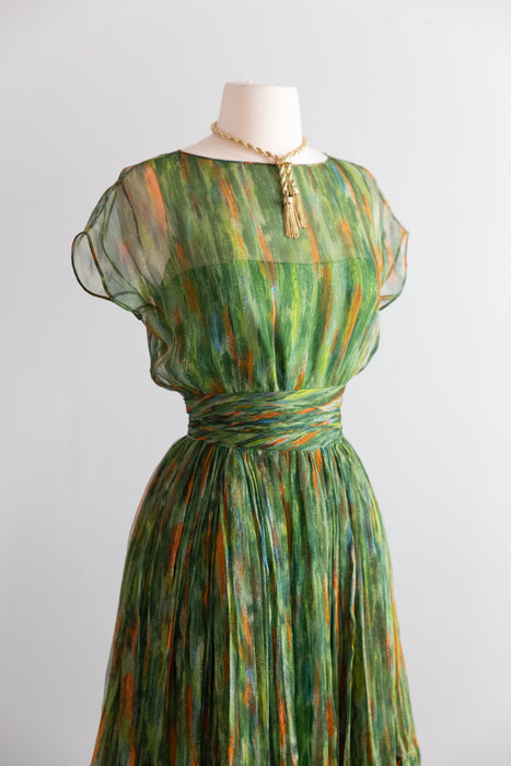 Exquisite Early 1960's James Galanos Silk Chiffon Cocktail Dress / XS