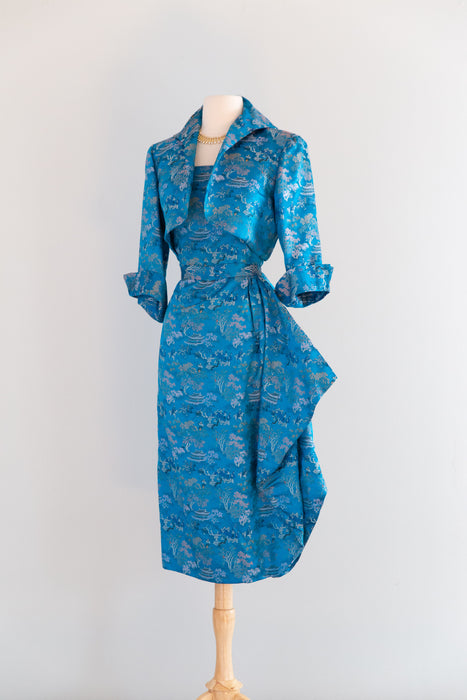 Glamorous 1950's Betty Higgins Originals Sarong Style Dress In Chinese Silk / SM