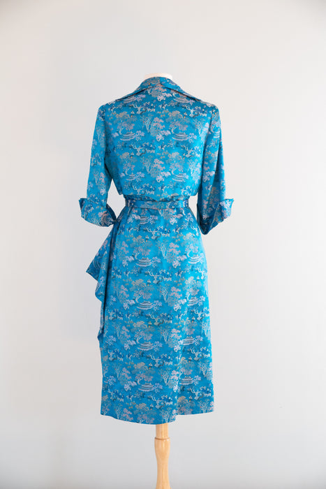 Glamorous 1950's Betty Higgins Originals Sarong Style Dress In Chinese Silk / SM