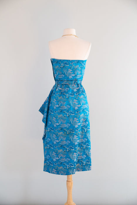 Glamorous 1950's Betty Higgins Originals Sarong Style Dress In Chinese Silk / SM