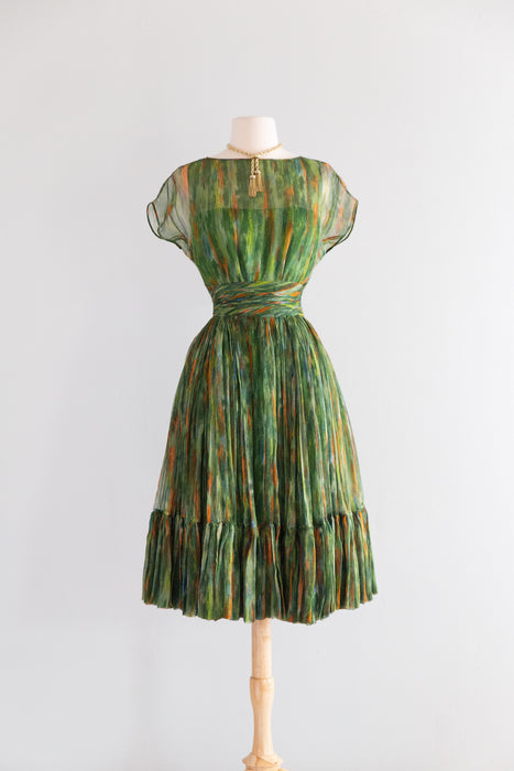 Exquisite Early 1960's James Galanos Silk Chiffon Cocktail Dress / XS