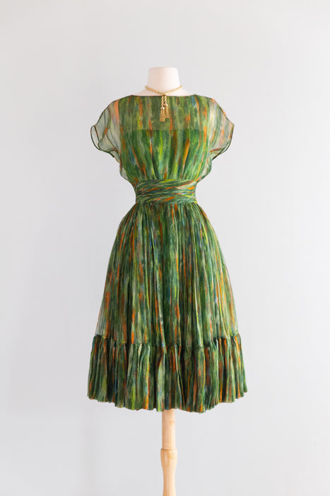 Exquisite Early 1960's James Galanos Silk Chiffon Cocktail Dress / XS