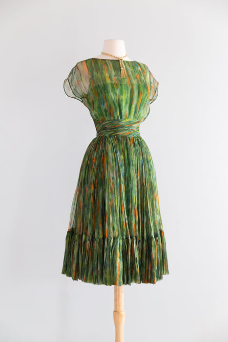 Exquisite Early 1960's James Galanos Silk Chiffon Cocktail Dress / XS