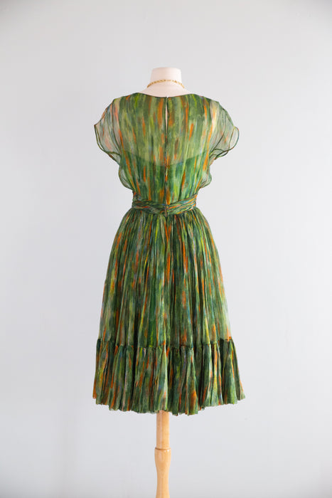 Exquisite Early 1960's James Galanos Silk Chiffon Cocktail Dress / XS